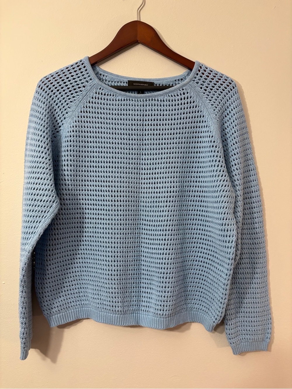 Banana Republic Blue Crochet Knit Sweater — Size L 🧶